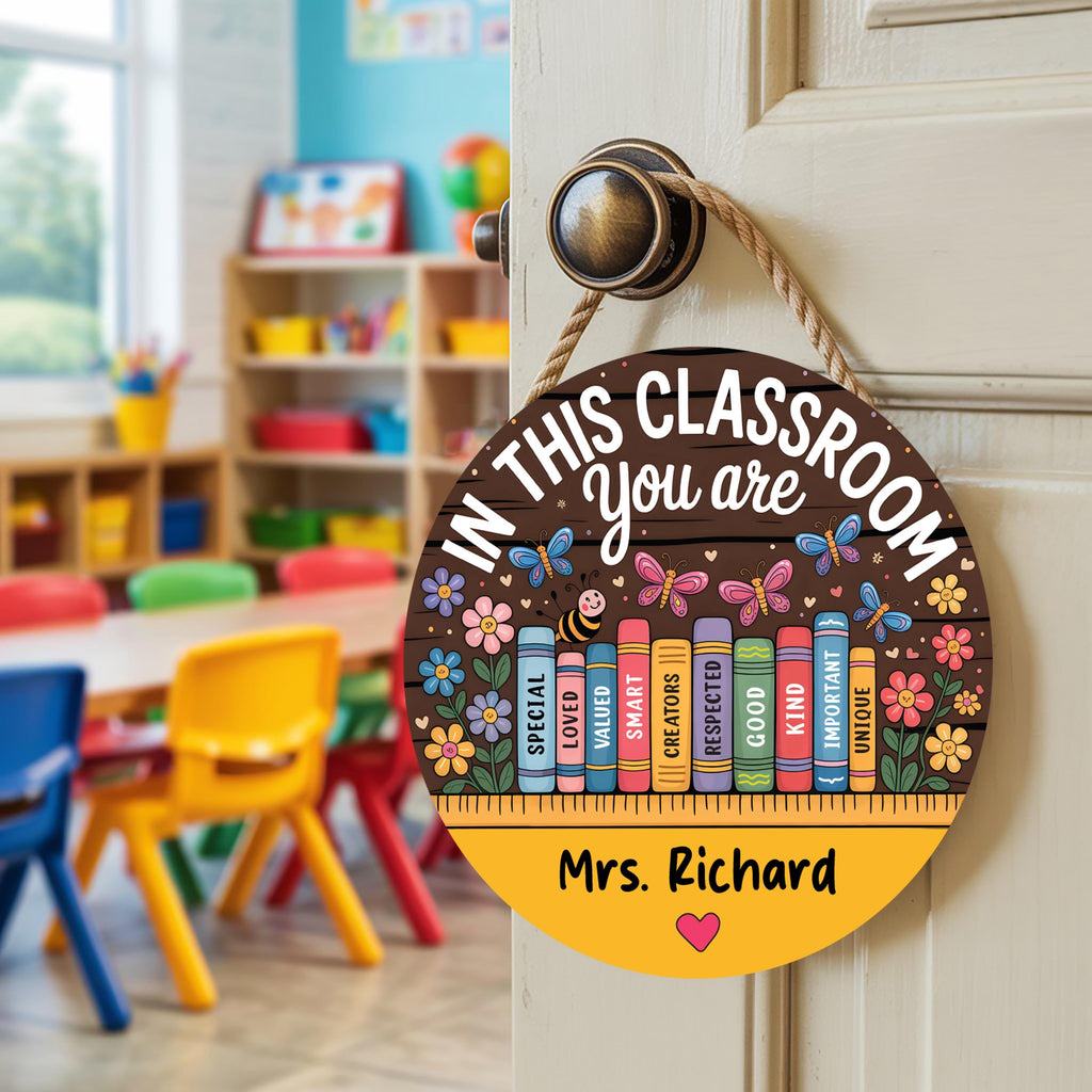 Personalized Classroom Door Sign 12", Custom Teacher Name Wall Plaque, Back to School Welcome Sign, First Day Gift for Educators