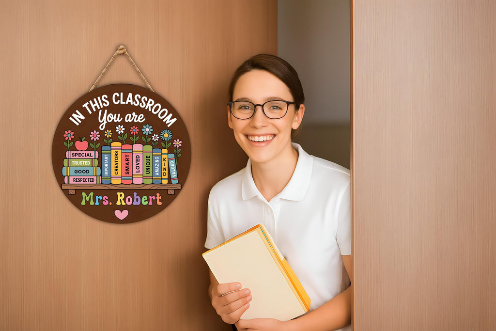 Personalized Classroom Door Sign 12", Custom Teacher Name Wall Plaque, Back to School Welcome Sign, First Day Gift for Educators