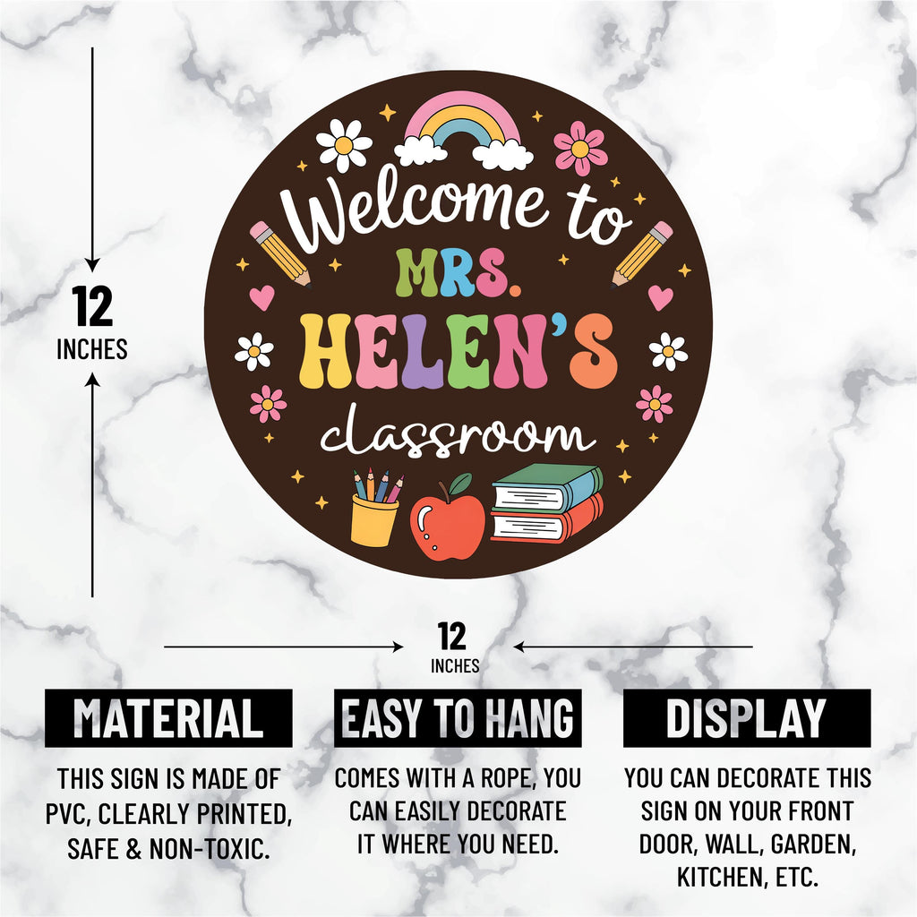 Personalized Classroom Door Sign 12", Custom Teacher Name Wall Plaque, Back to School Welcome Sign, First Day Gift for Educators
