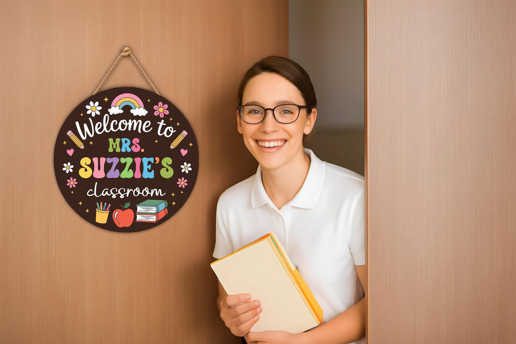 Personalized Classroom Door Sign 12", Custom Teacher Name Wall Plaque, Back to School Welcome Sign, First Day Gift for Educators