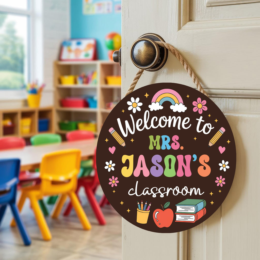 Personalized Classroom Door Sign 12", Custom Teacher Name Wall Plaque, Back to School Welcome Sign, First Day Gift for Educators