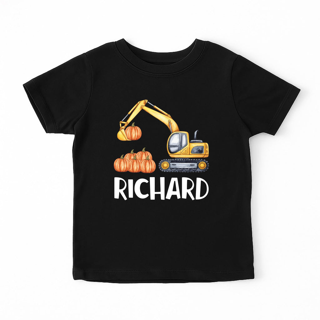 Excavator Pumpkin Baby Bodysuit, Personalized Name Fall Baby Shirt, Toddler Sweatshirt - Boys Halloween Outfit, Cute Construction Look