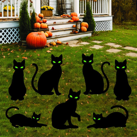 Black Cat Halloween Yard Signs, Scary Silhouette Lawn Decorations with Stakes, Outdoor Spooky Cat Signs for Garden, Lawn, or Party Décor