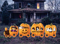 Pumpkin Train Halloween Yard Signs, Fall Witch Skeleton Mummy Lawn Stakes, Outdoor Happy Harvest Thanksgiving Decorations for Garden or Lawn