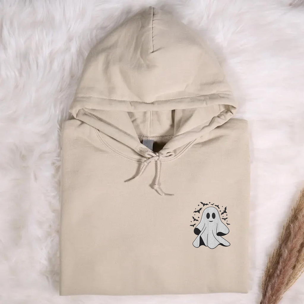 Spooky Season Embroidered Hoodie, Halloween Ghost Sweatshirt, Cute Ghost Shirt, Fall Long Sleeve Shirt, Cozy Halloween Outfit Gift