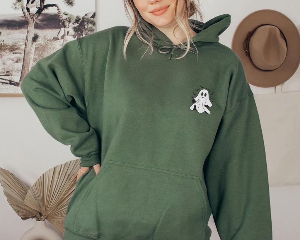 Spooky Season Embroidered Hoodie, Halloween Ghost Sweatshirt, Cute Ghost Shirt, Fall Long Sleeve Shirt, Cozy Halloween Outfit Gift