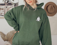 Spooky Season Embroidered Hoodie, Halloween Ghost Sweatshirt, Cute Ghost Shirt, Fall Long Sleeve Shirt, Cozy Halloween Outfit Gift