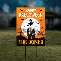 Personalized Halloween Yard Sign, Happy Halloween Witch Lawn Sign, Haunted House Fall Decor with Family Name, Outdoor Spooky Sign H-Stake
