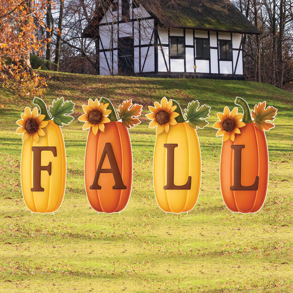 FALL Pumpkin Yard Signs, Outdoor Thanksgiving Lawn Decoration, Autumn Garden Stakes with Sunflower Accents, Porch Fall Decor Cutouts