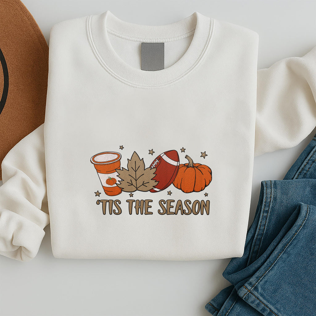 Pumpkin Spice Latte Embroidered Sweatshirt, Tis the Season Hoodie, Fall Shirt, Touchdown Long Sleeve Shirt, Thanksgiving Gift Idea