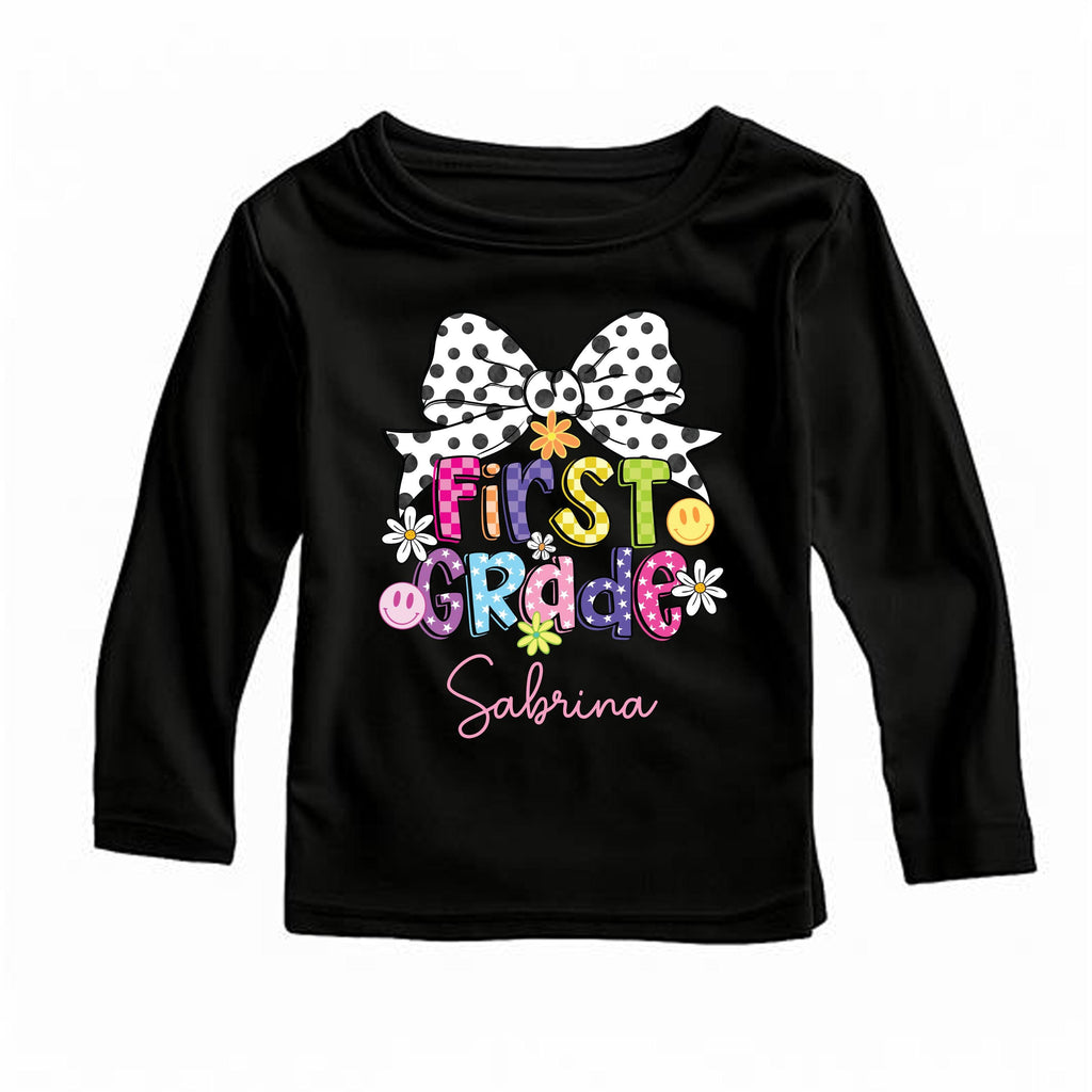 Custom Name Back to School Sweatshirt, Preppy 1st Grade Shirt for Girls, First Day of School Outfit, Personalized Elementary Tee for Kids