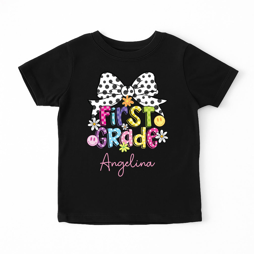 Custom Name Back to School Sweatshirt, Preppy 1st Grade Shirt for Girls, First Day of School Outfit, Personalized Elementary Tee for Kids