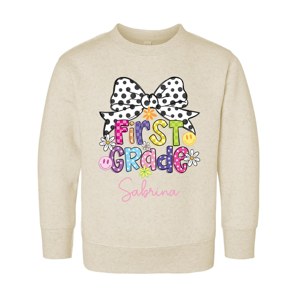 Custom Name Back to School Sweatshirt, Preppy 1st Grade Shirt for Girls, First Day of School Outfit, Personalized Elementary Tee for Kids