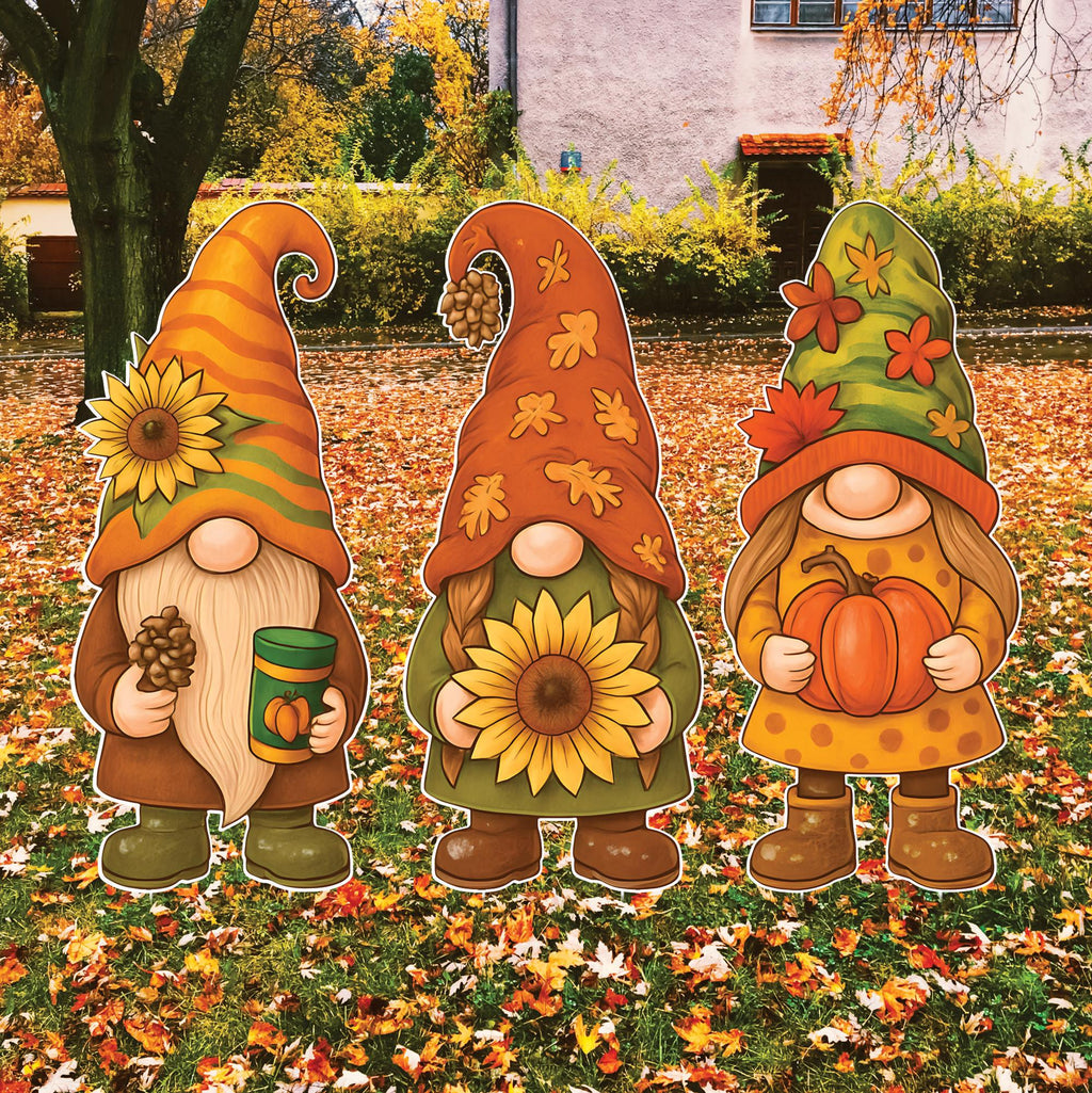 Fall Gnome Yard Signs, Thanksgiving Garden Gnome Cutouts, Autumn Pumpkin Sunflower Decor for Outdoor Lawn, Porch, and Harvest Party