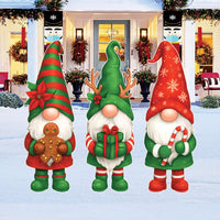 Christmas Gnome Yard Decorations, Outdoor Holiday Lawn Signs with Gingerbread Candy Cane Present, Xmas Porch Garden Decor with Stakes