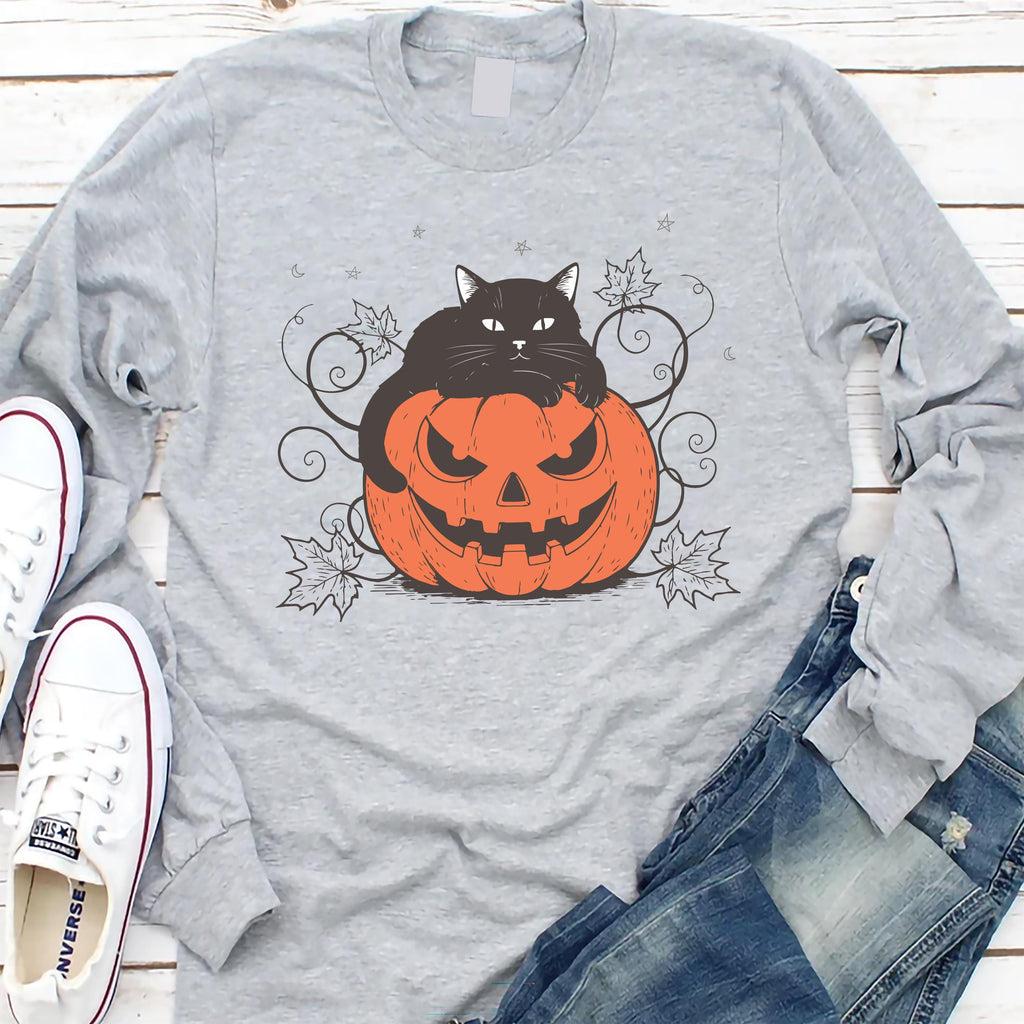 Cute Halloween Black Cat Long Sleeve Shirt
