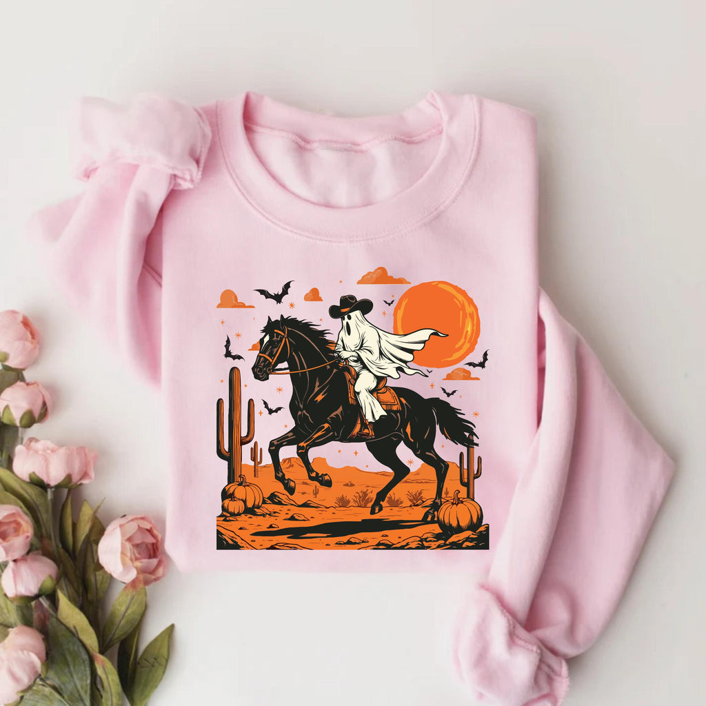 Retro Halloween Sweatshirt, Trendy Ghost and Bats Spooky Season Tee
