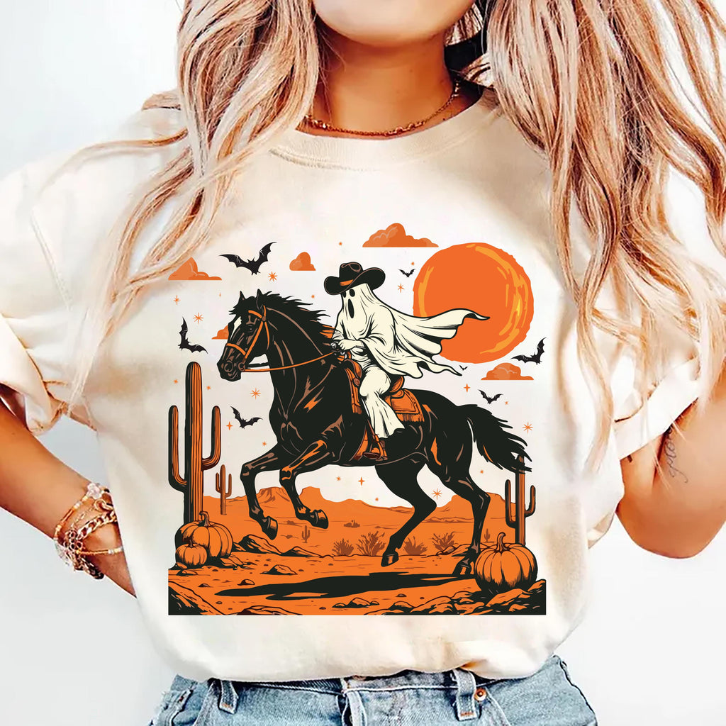 Retro Halloween Shirt, Trendy Ghost and Bats Spooky Season Tee