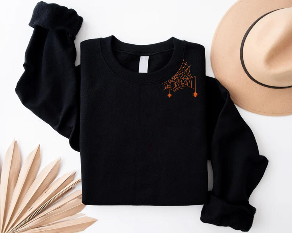 Spider Embroidered Sweatshirt, Halloween Hoodie, Spooky Season Shirt, Creepy Cute Long Sleeve Shirt, Fall Embroidery Halloween Gift