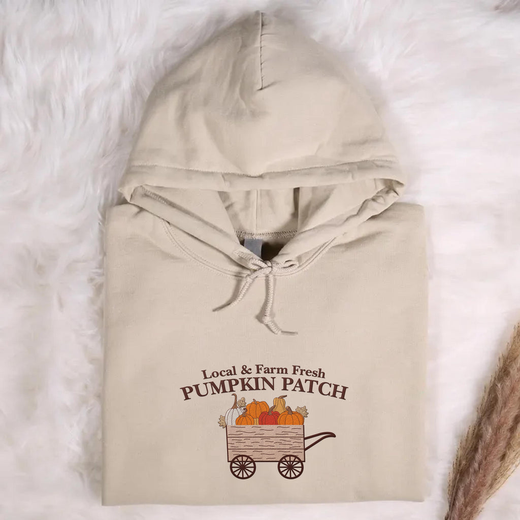 Pumpkin Patch Embroidered Hoodie, Fall Halloween Sweatshirt, Cozy Pumpkin Shirt, Autumn Long Sleeve Shirt, Cute Fall Aesthetic Gift