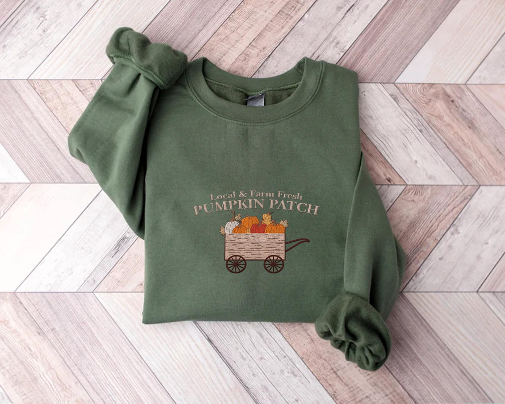 Pumpkin Patch Embroidered Sweatshirt, Fall Halloween Hoodie, Cozy Pumpkin Shirt, Autumn Long Sleeve Shirt, Cute Fall Aesthetic Gift