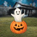 Ghost in Pumpkin Halloween Yard Sign with Stakes, Cute Outdoor Lawn Decoration, Smiling Ghost Jack-o'-Lantern Garden Sign for Porch or Party