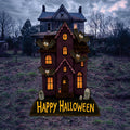 Happy Halloween Haunted House Yard Sign with Stakes, Spooky Lawn Decoration with Bats, Tombstones, Outdoor Halloween Porch or Garden Décor