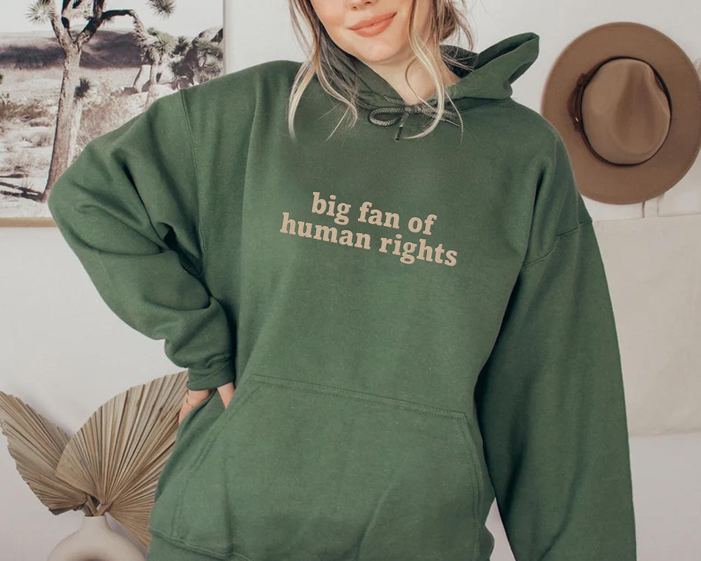 Big Fan of Human Rights Embroidered Hoodie, Minimalist Sweatshirt, No Human Is Illegal Shirt, Empathy Long Sleeve Shirt, Decency Gift