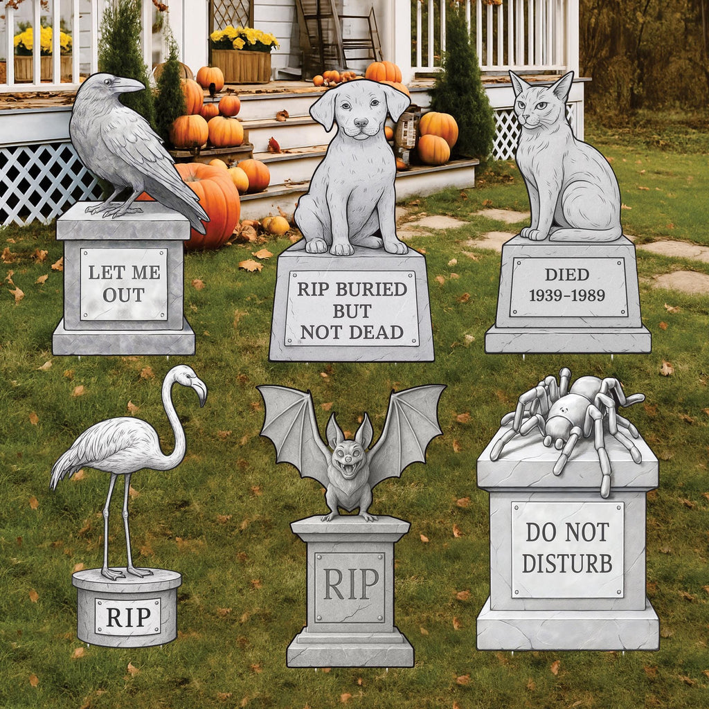 Halloween Pet Cemetery Yard Signs with Stakes, Cat Dog Bat Spider Tombstone Decorations, Outdoor Graveyard Lawn Décor for Haunted House