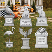 Halloween Pet Cemetery Yard Signs with Stakes, Cat Dog Bat Spider Tombstone Decorations, Outdoor Graveyard Lawn Décor for Haunted House