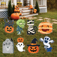 Halloween Yard Signs with Stakes, Pumpkin Skeleton Ghost Lawn Decorations, Large Corrugated Garden Trick-or-Treat Display for Party or Porch