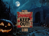Beware Danger Haunted Keep Out Yard Sign with Stakes, Scary Halloween Lawn Decoration, Spooky Outdoor Haunted House or Walkway Décor