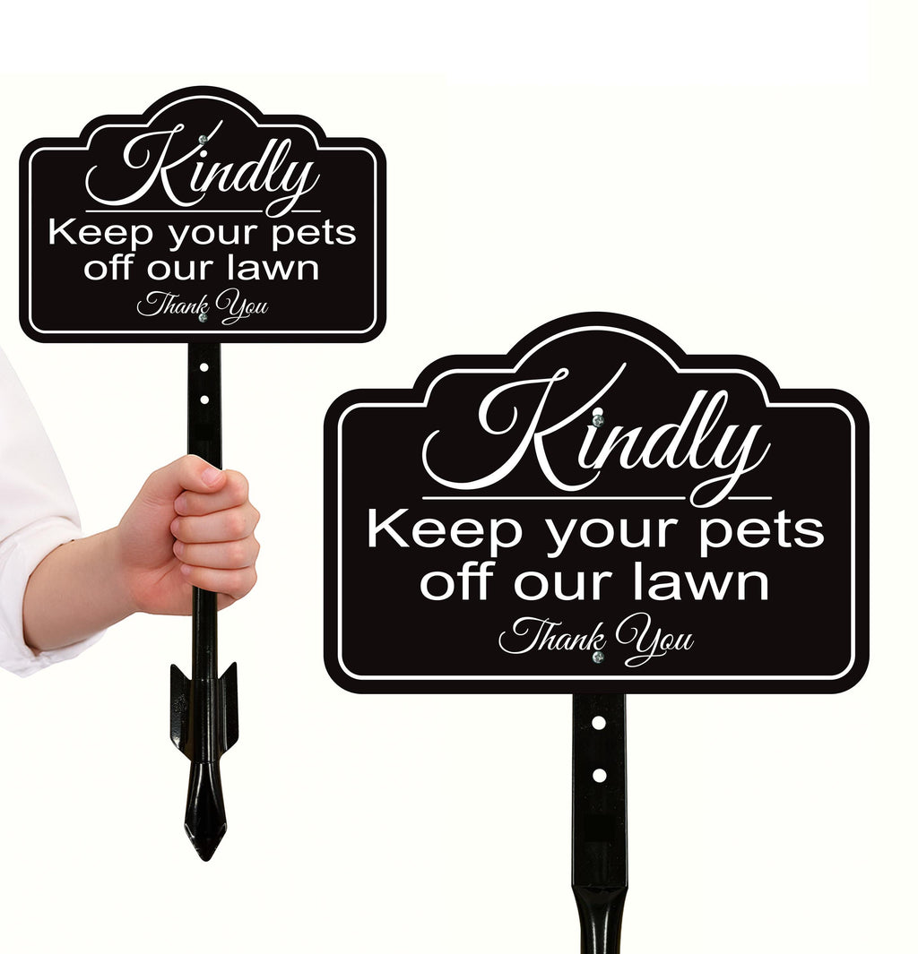 2 Pack Keep Pets Off Lawn Yard Sign with 16" Stake, Rust-Free Aluminum Outdoor Warning Sign, Kindly Keep Pets Off Grass, Dog Cat Deterrent