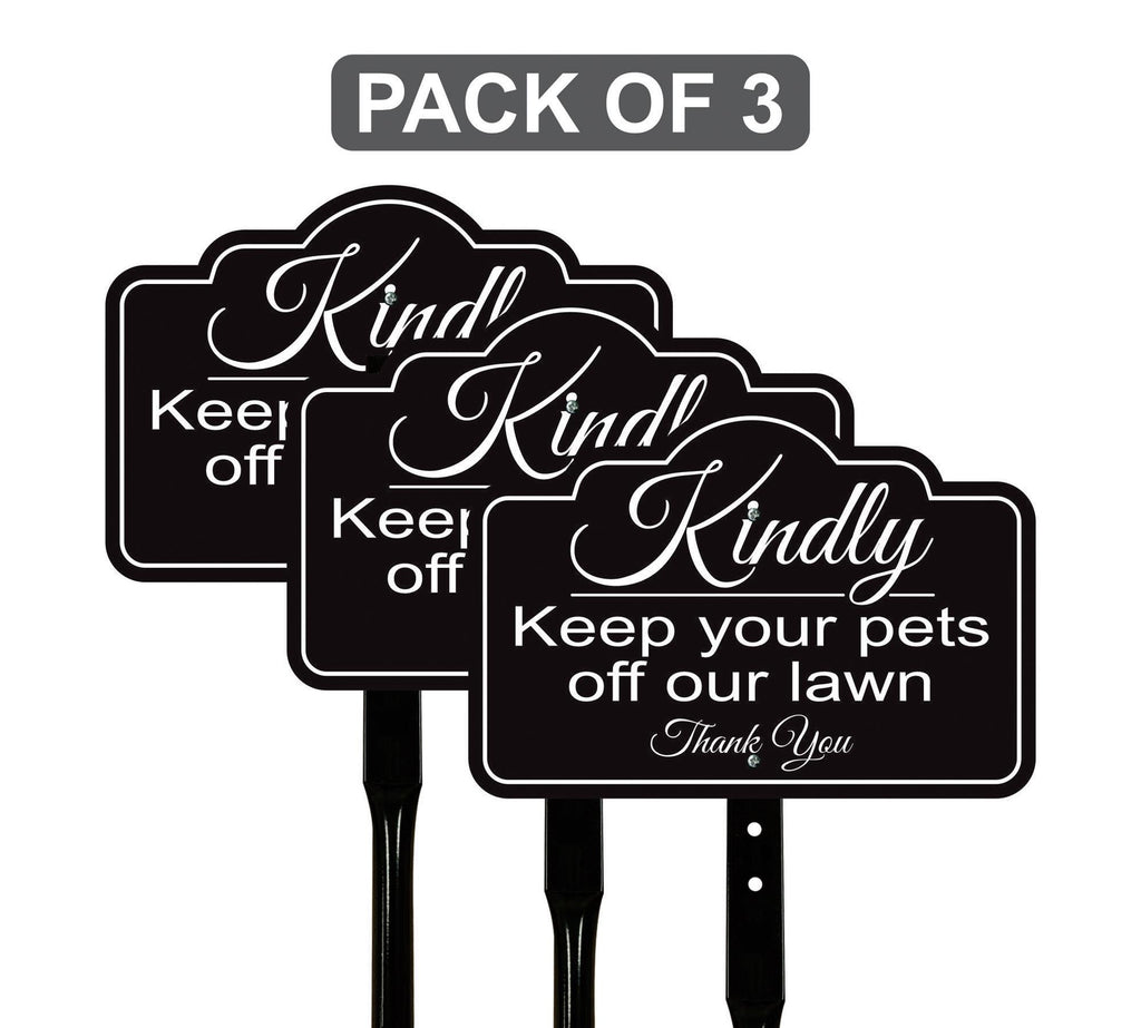 3 Pack Keep Pets Off Lawn Yard Sign with 16" Stake, Rust-Free Aluminum Outdoor Warning Sign, Kindly Keep Pets Off Grass, Dog Cat Deterrent