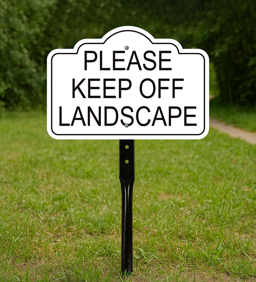 2 Pack Please Keep Off Landscape Yard Sign with 16" Stake, Rust-Free Aluminum Stay Off Grass Warning Sign, Outdoor Garden Lawn Protection
