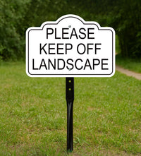 2 Pack Please Keep Off Landscape Yard Sign with 16" Stake, Rust-Free Aluminum Stay Off Grass Warning Sign, Outdoor Garden Lawn Protection