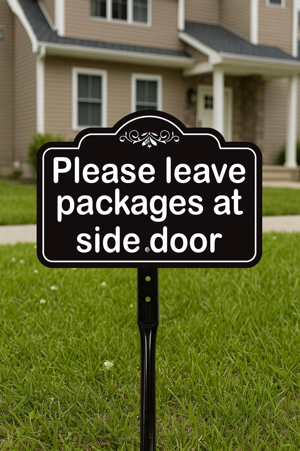 2 Pack Please Leave Packages at Side Door Yard Sign with 16" Stake, Aluminum Delivery Instruction Sign, Outdoor Parcel Drop Off Lawn Sign