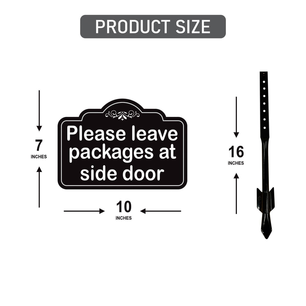 2 Pack Please Leave Packages at Side Door Yard Sign with 16" Stake, Aluminum Delivery Instruction Sign, Outdoor Parcel Drop Off Lawn Sign