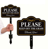 2 Pack Please Keep Off The Grass Yard Sign with 16" Stake, Aluminum Stay Off Grass Warning Sign, Outdoor Landscape Protection Lawn Sign