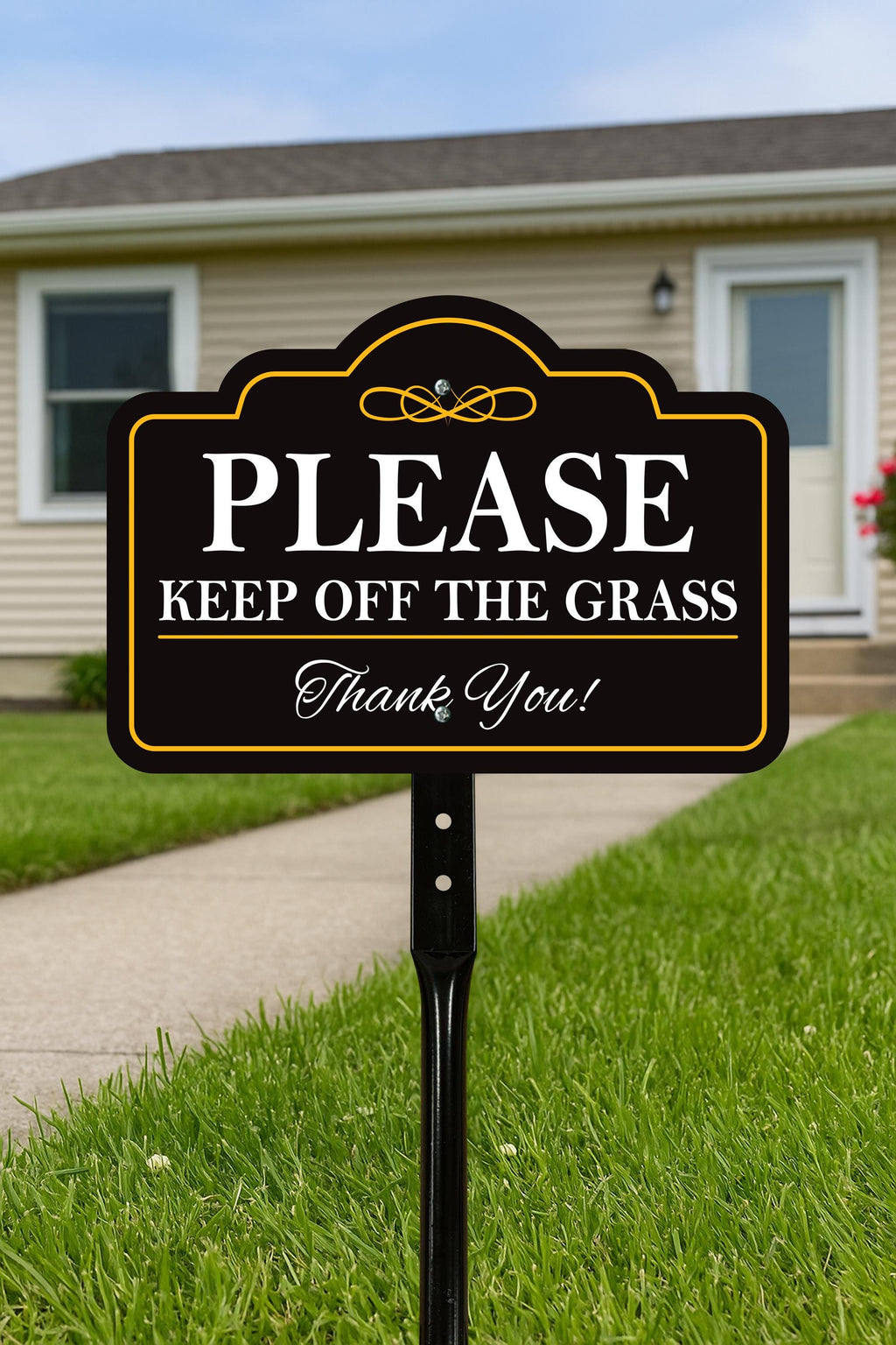2 Pack Please Keep Off The Grass Yard Sign with 16" Stake, Aluminum Stay Off Grass Warning Sign, Outdoor Landscape Protection Lawn Sign