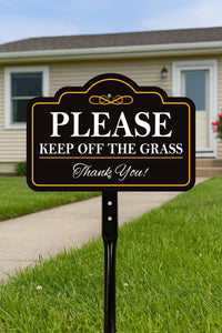 2 Pack Please Keep Off The Grass Yard Sign with 16" Stake, Aluminum Stay Off Grass Warning Sign, Outdoor Landscape Protection Lawn Sign