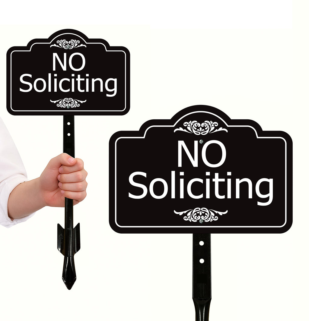 2 Pack No Soliciting Yard Sign with 16" Stake, Rust-Free Aluminum No Solicitors Warning Sign, Outdoor Home Privacy and Security Lawn Sign