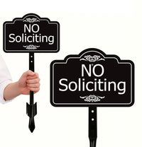 2 Pack No Soliciting Yard Sign with 16" Stake, Rust-Free Aluminum No Solicitors Warning Sign, Outdoor Home Privacy and Security Lawn Sign