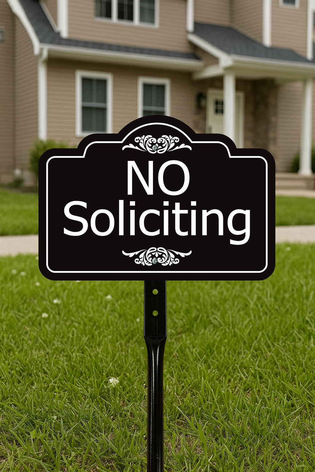 2 Pack No Soliciting Yard Sign with 16" Stake, Rust-Free Aluminum No Solicitors Warning Sign, Outdoor Home Privacy and Security Lawn Sign