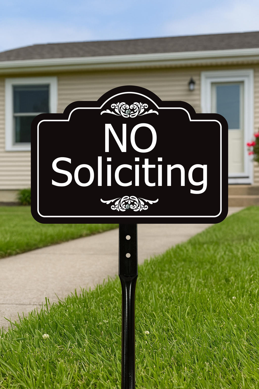 2 Pack No Soliciting Yard Sign with 16" Stake, Rust-Free Aluminum No Solicitors Warning Sign, Outdoor Home Privacy and Security Lawn Sign