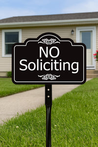 2 Pack No Soliciting Yard Sign with 16" Stake, Rust-Free Aluminum No Solicitors Warning Sign, Outdoor Home Privacy and Security Lawn Sign