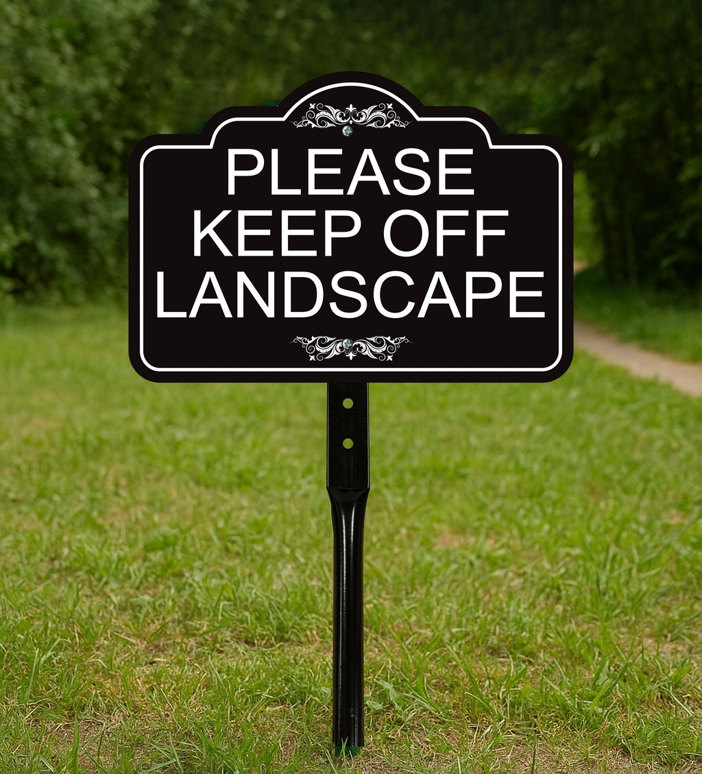 2 Pack Please Keep Off Landscape Yard Sign with 16" Stake, Rust-Free Aluminum Stay Off Grass Warning Sign, Outdoor Lawn Garden Protection