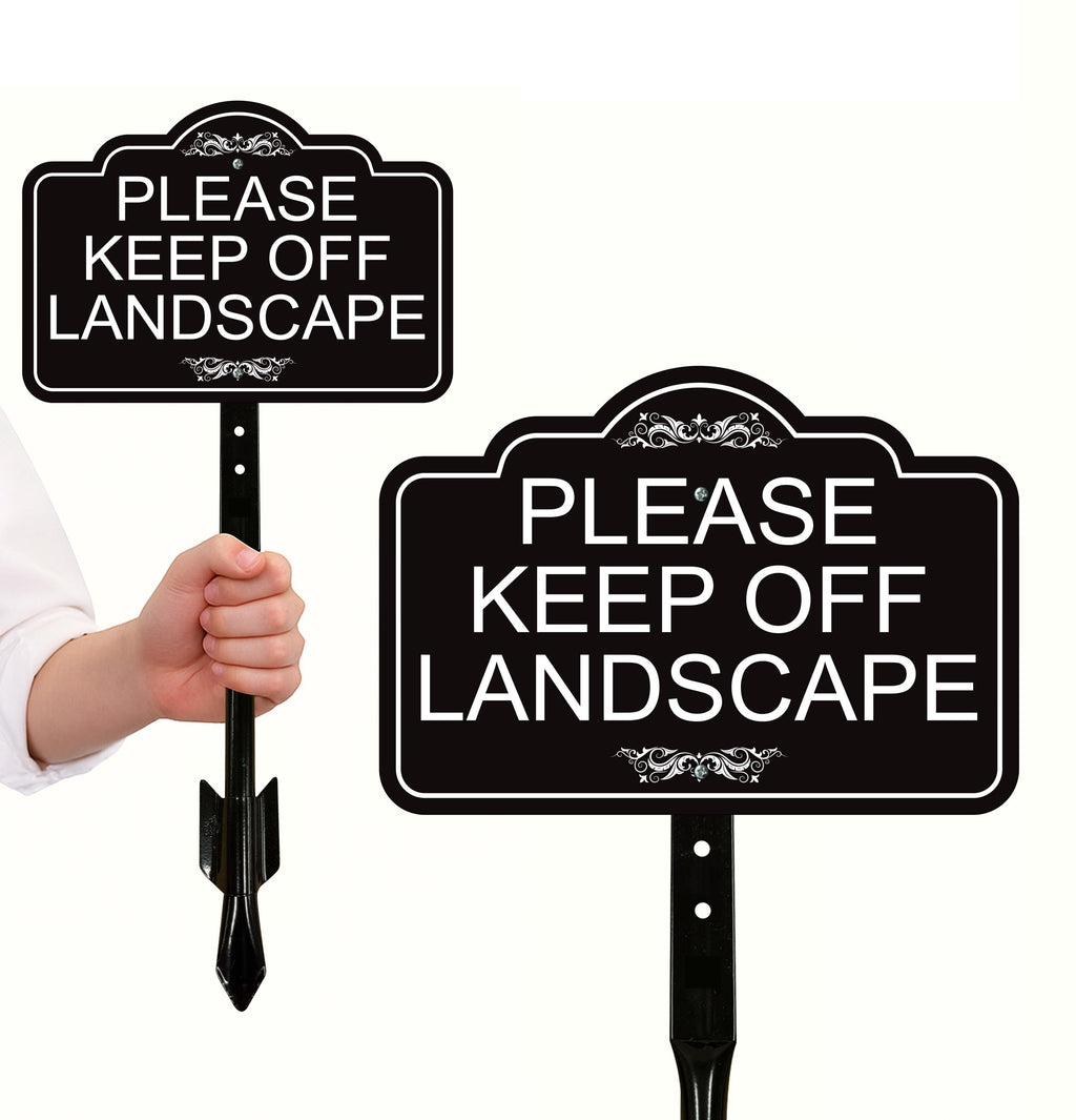 2 Pack Please Keep Off Landscape Yard Sign with 16" Stake, Rust-Free Aluminum Stay Off Grass Warning Sign, Outdoor Lawn Garden Protection