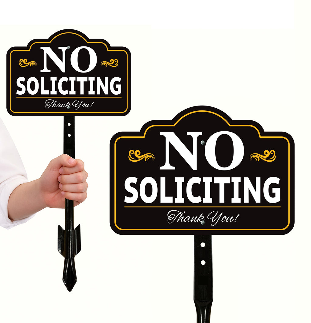 No Soliciting Yard Sign with 16" Stake, Rust-Free Aluminum No Solicitors Warning Sign, Outdoor Home Privacy and Security Lawn Sign