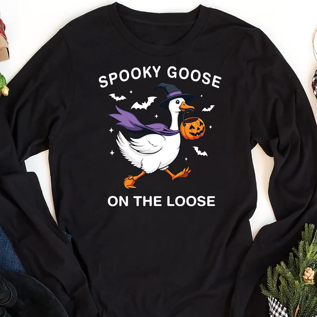 Spooky Goose Long Sleeve Shirt, Witchy Silly Goose Halloween Tee